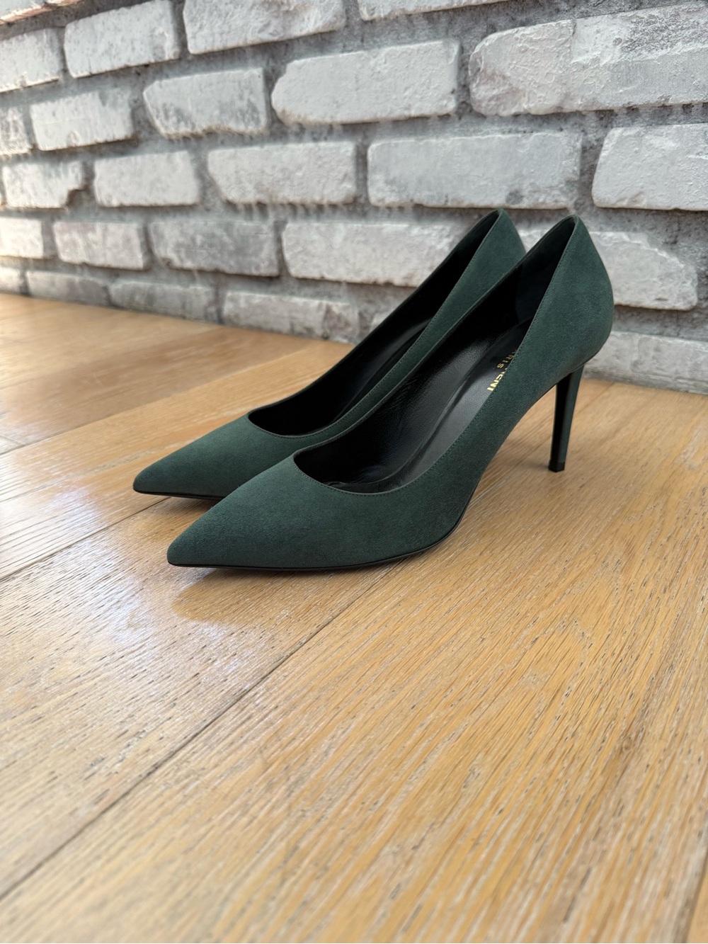 Saint Laurent ZOE  Forest Green Suede Pointed Toe Pumps